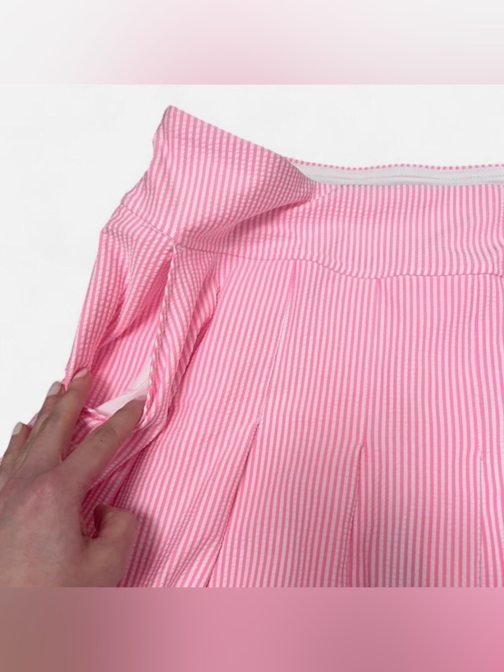 Lilly Pulitzer Luxletic Pink Seersucker Pleated Golf Performance Skirt Size 12 - Picture 2 of 6